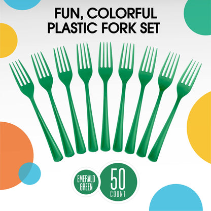 Heavy Duty Emerald Green Plastic Forks | 50 Count