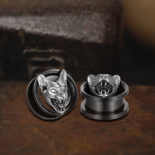 Hell Cat Cross Stainless Steel Ear Gauges