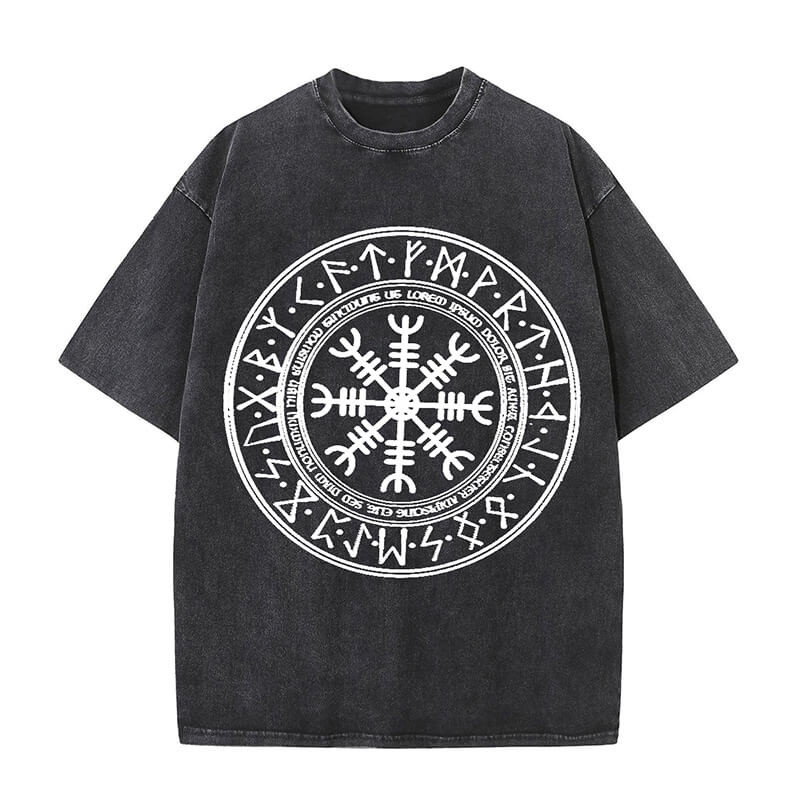 Helm Of Awe Totem Runes Viking Washed T-shirt