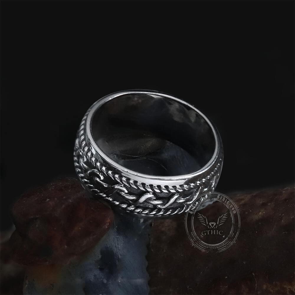 Hemp Cable Pattern Stainless Steel Retro Ring