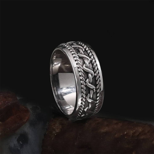 Hemp Cable Pattern Stainless Steel Retro Ring