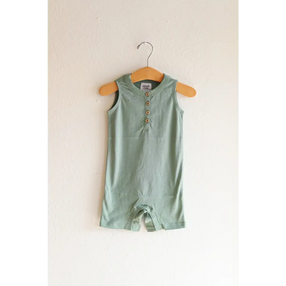 Super Soft Organic Cotton Henley Romper in Sage Green for Babies