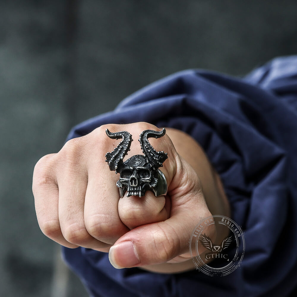 Horned Satan Devil Skull Stainless Steel Ring