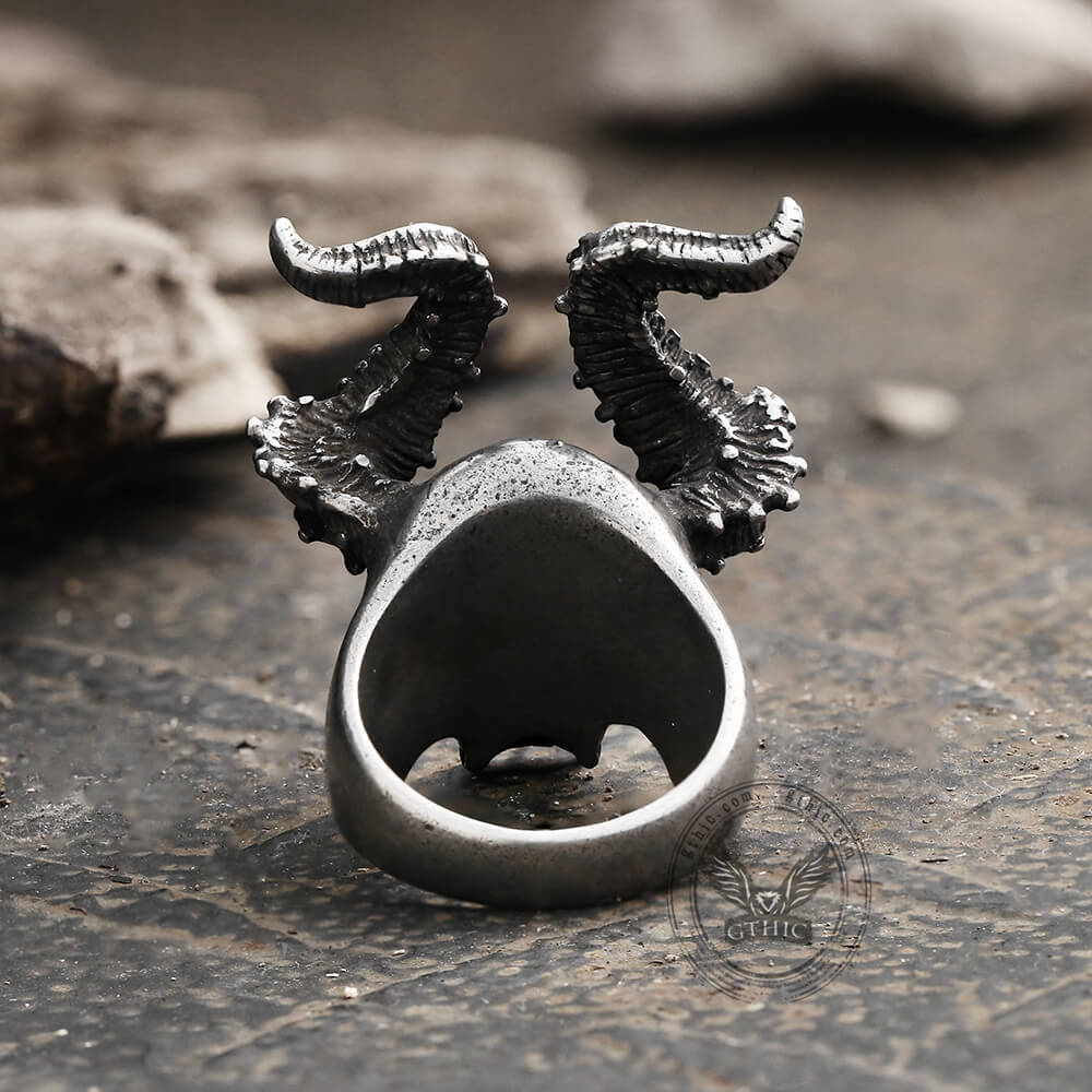 Horned Satan Devil Skull Stainless Steel Ring
