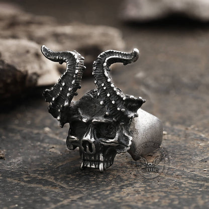 Horned Satan Devil Skull Stainless Steel Ring