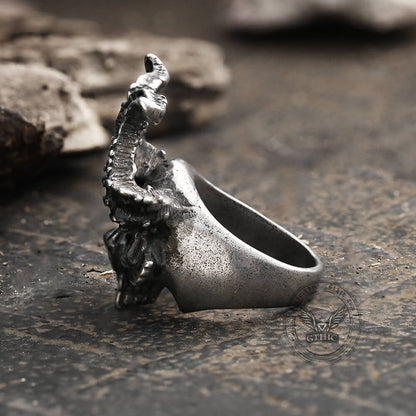 Horned Satan Devil Skull Stainless Steel Ring