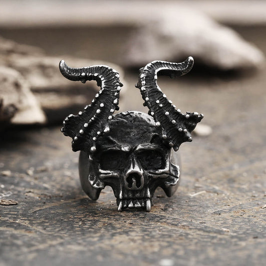 Horned Satan Devil Skull Stainless Steel Ring
