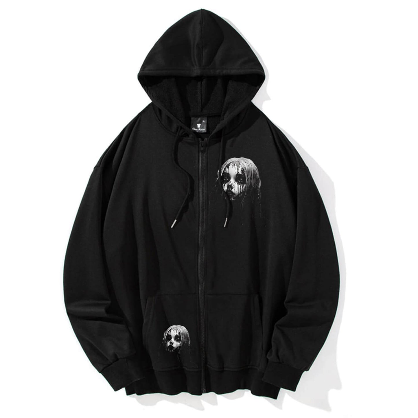 Horror Goth Girl Print Hoodie Coat