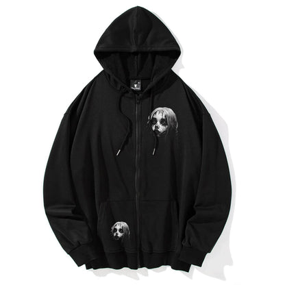 Horror Goth Girl Print Hoodie Coat