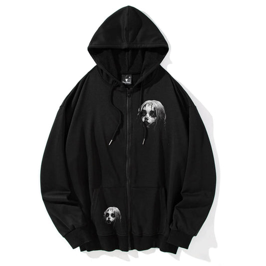 Horror Goth Girl Print Hoodie Coat
