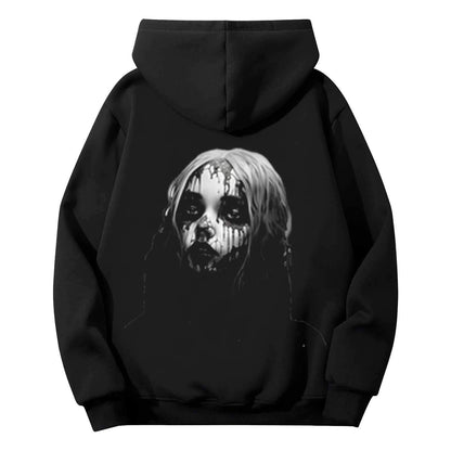 Horror Goth Girl Print Hoodie Coat