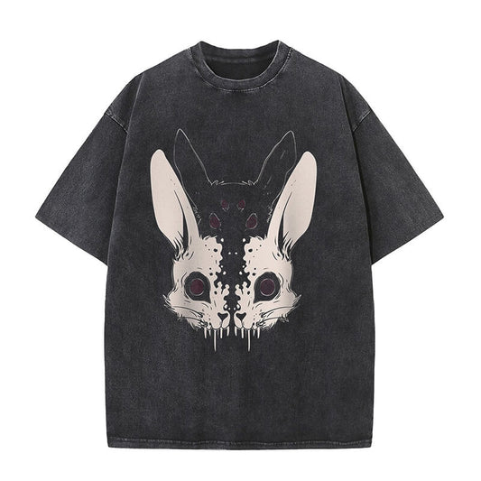 Horror Rabbit Print Washed T-shirt