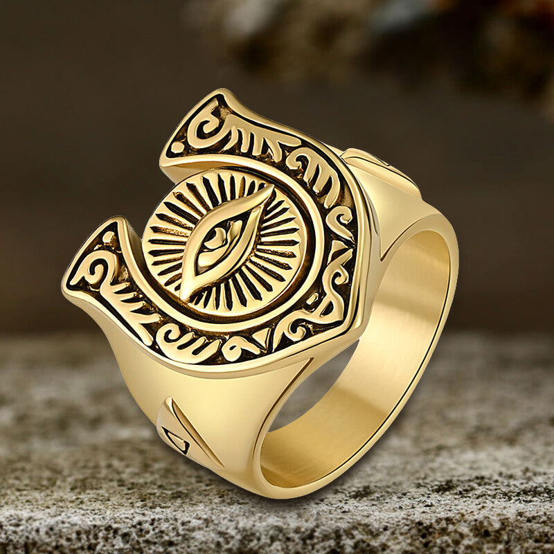 Horseshoe Eye Of Providence Stainless Steel Ring