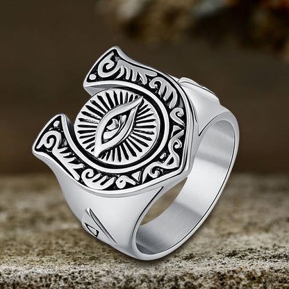 Horseshoe Eye Of Providence Stainless Steel Ring