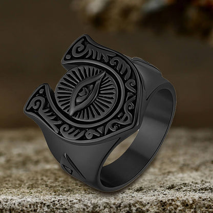 Horseshoe Eye Of Providence Stainless Steel Ring