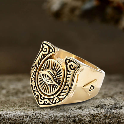 Horseshoe Eye Of Providence Stainless Steel Ring