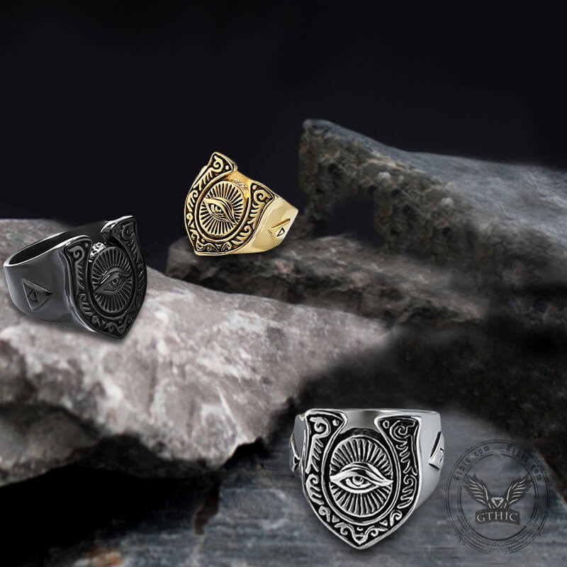 Horseshoe Eye Of Providence Stainless Steel Ring