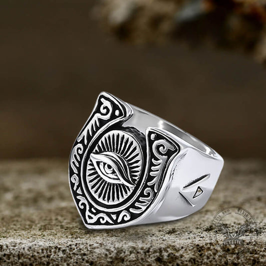Horseshoe Eye Of Providence Stainless Steel Ring