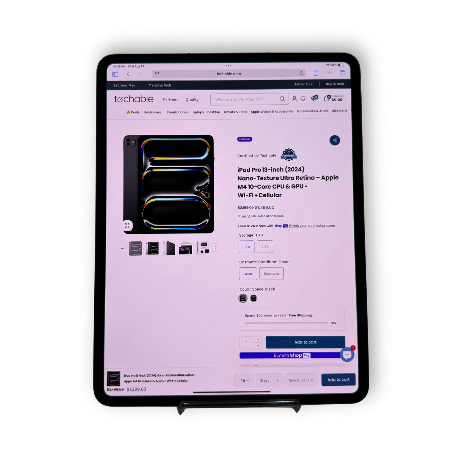 iPad Pro 11‑inch (2024) Nano‑Texture – M4 10‑Core CPU/GPU • Cellular 5G – 16GB RAM 1TB SSD • AppleCare+ 5/27