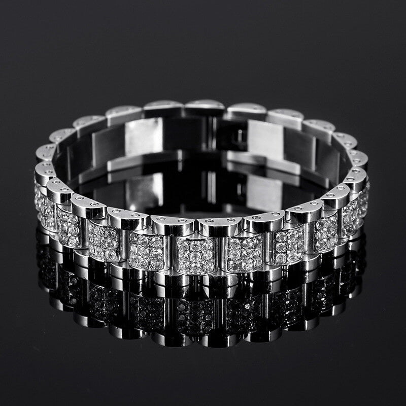 Iced Out Solid Color Stainless Steel Watch Band Bracelet