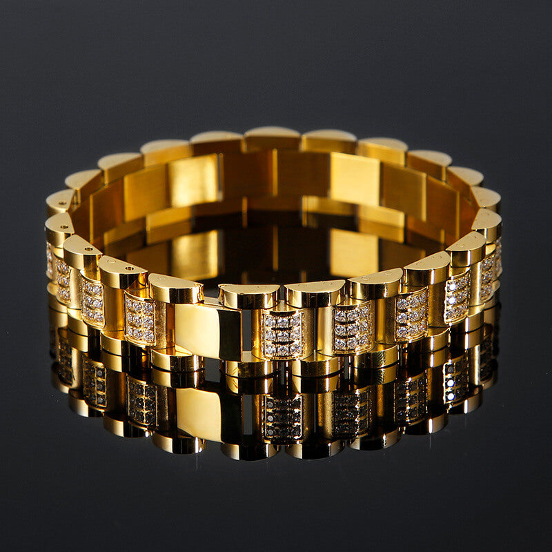 Iced Out Solid Color Stainless Steel Watch Band Bracelet