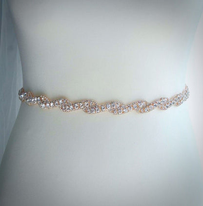 Liza - Rhinestone Bridal Belt/Sash - Available in Rose Gold, Silver and Yellow Gold