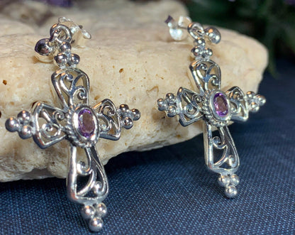 Celtic Cross Gemstone Earrings