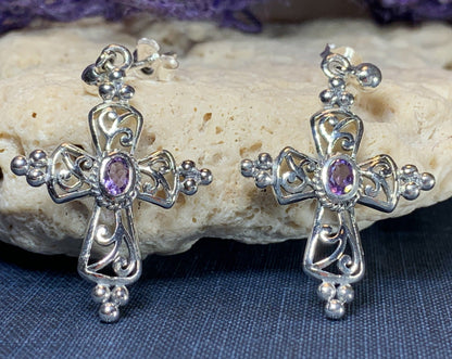 Celtic Cross Gemstone Earrings