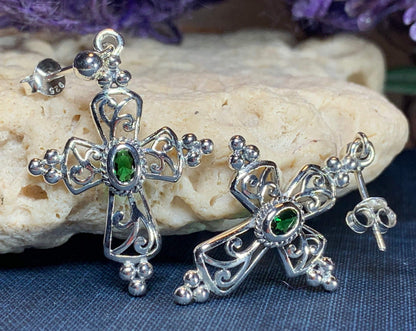 Celtic Cross Gemstone Earrings
