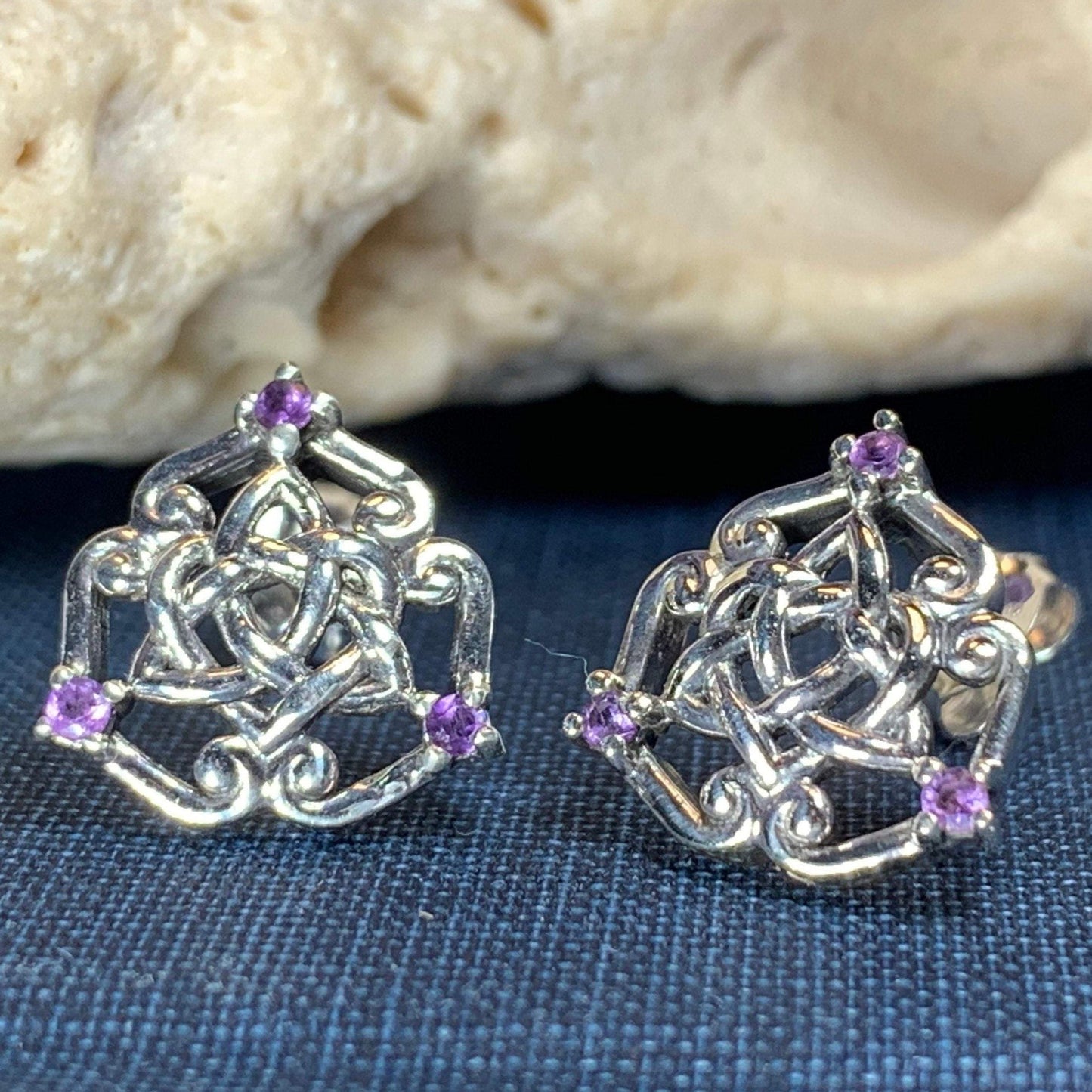Amethyst Celtic Knot Stud Earrings