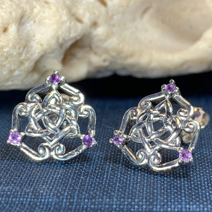 Amethyst Celtic Knot Stud Earrings