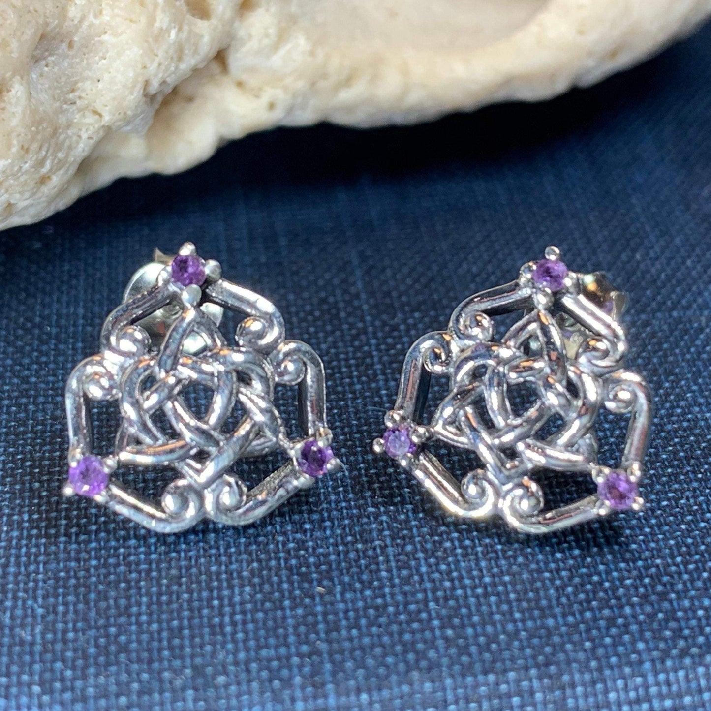 Amethyst Celtic Knot Stud Earrings