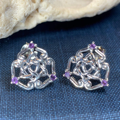 Amethyst Celtic Knot Stud Earrings