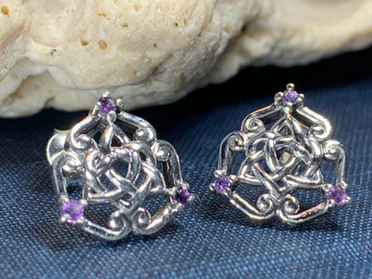 Amethyst Celtic Knot Stud Earrings