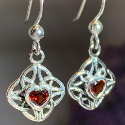 Heart Gemstone Trinity Knot Earrings
