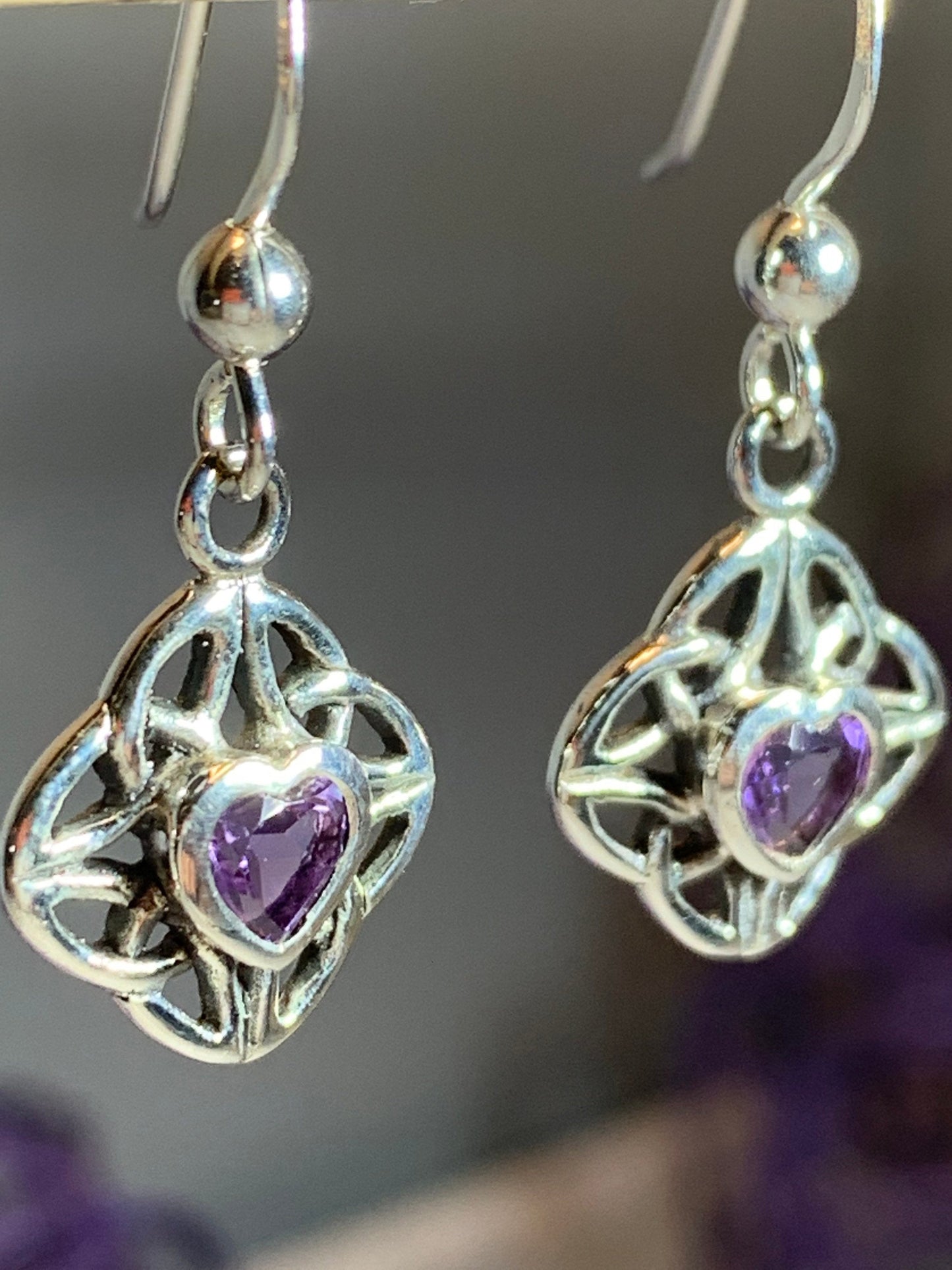Heart Gemstone Trinity Knot Earrings
