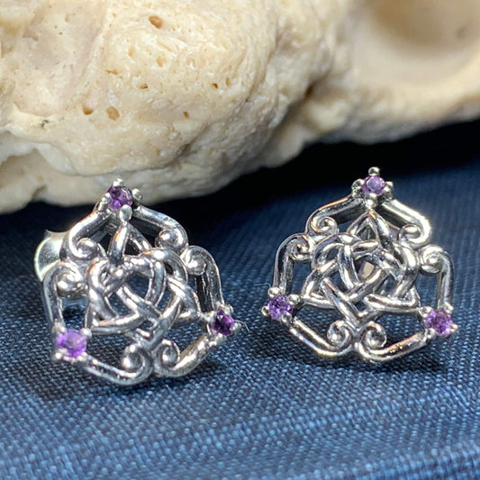 Amethyst Celtic Knot Stud Earrings