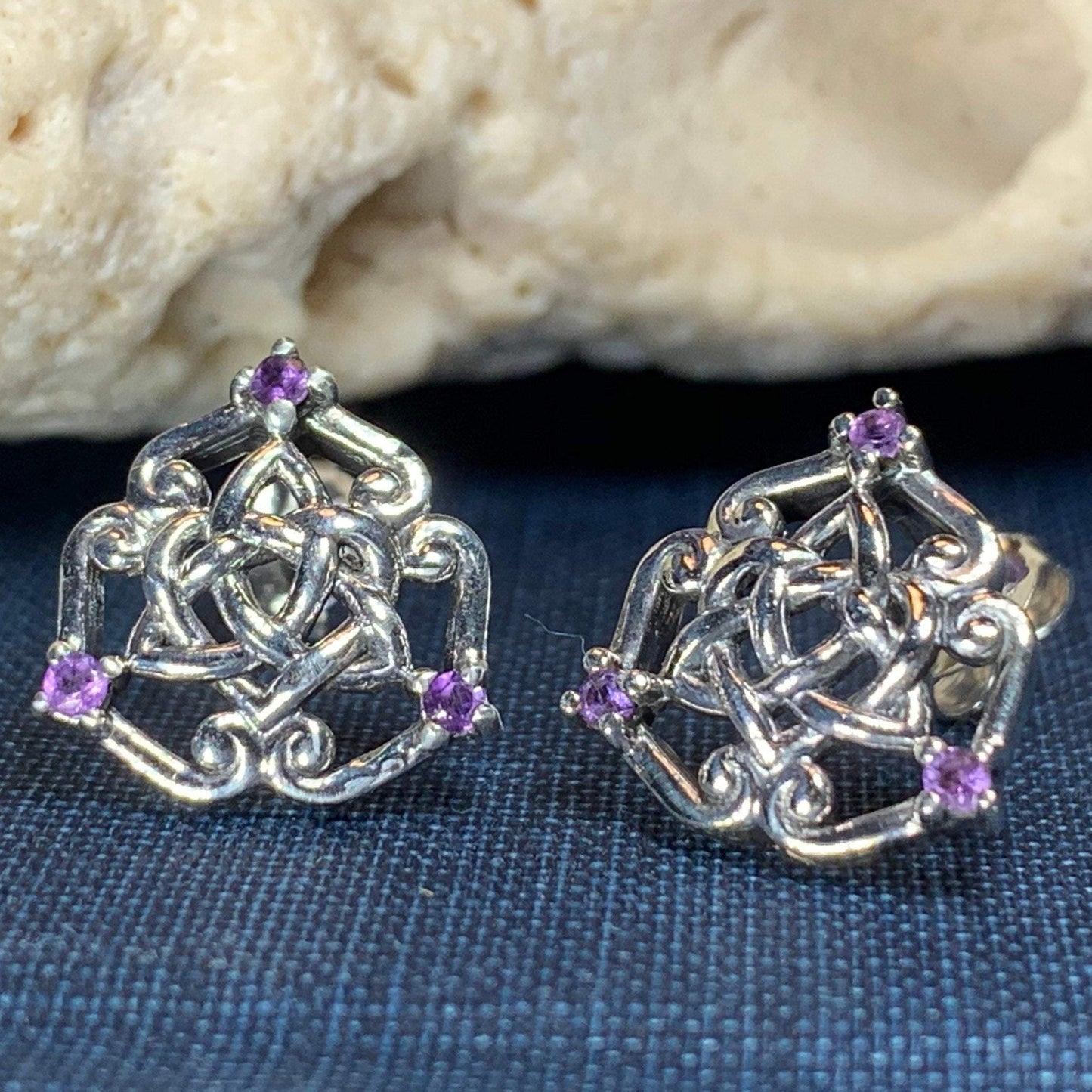 Amethyst Celtic Knot Stud Earrings