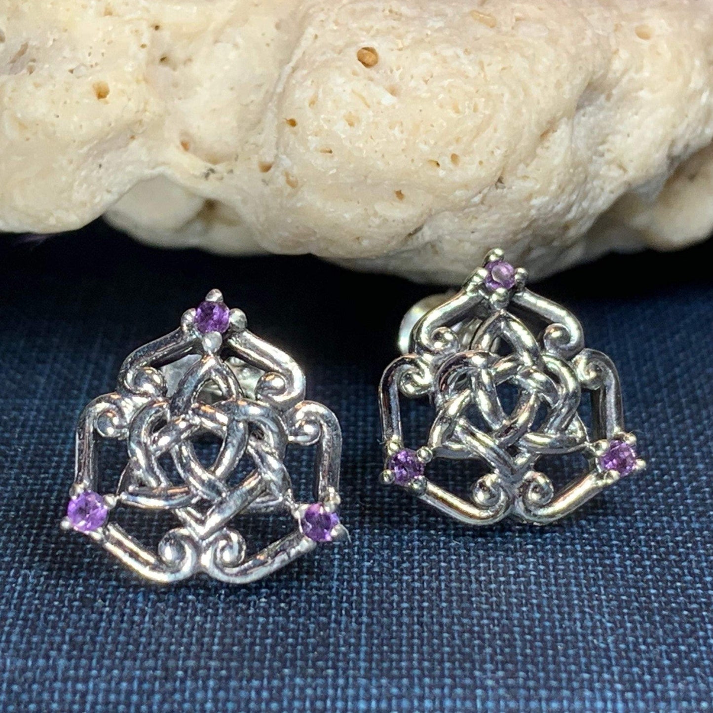 Amethyst Celtic Knot Stud Earrings