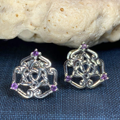 Amethyst Celtic Knot Stud Earrings