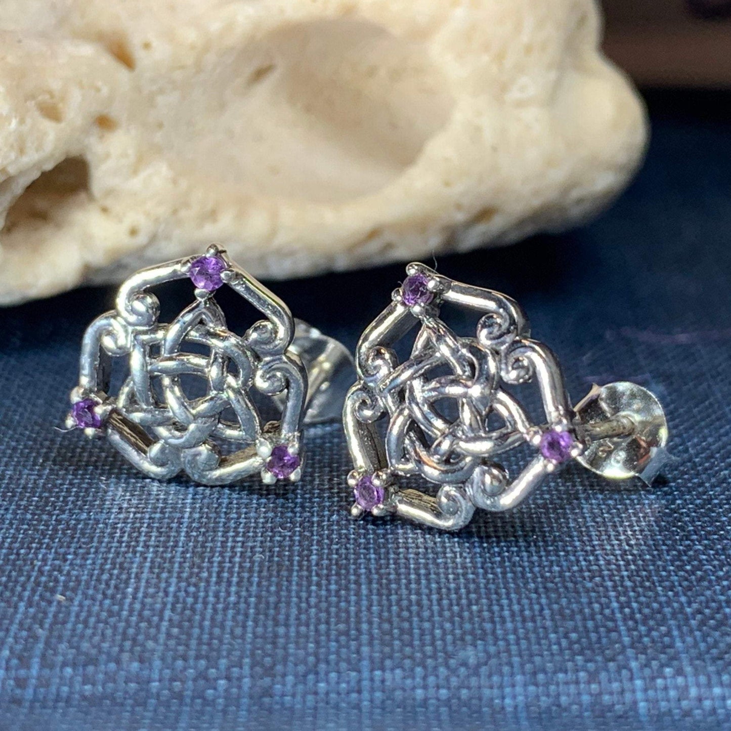 Amethyst Celtic Knot Stud Earrings