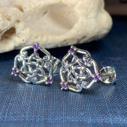 Amethyst Celtic Knot Stud Earrings