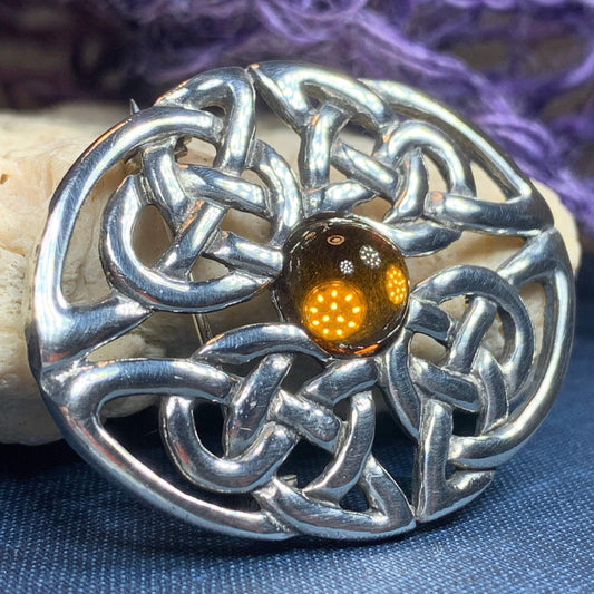 Amber Oval Celtic Knot Brooch