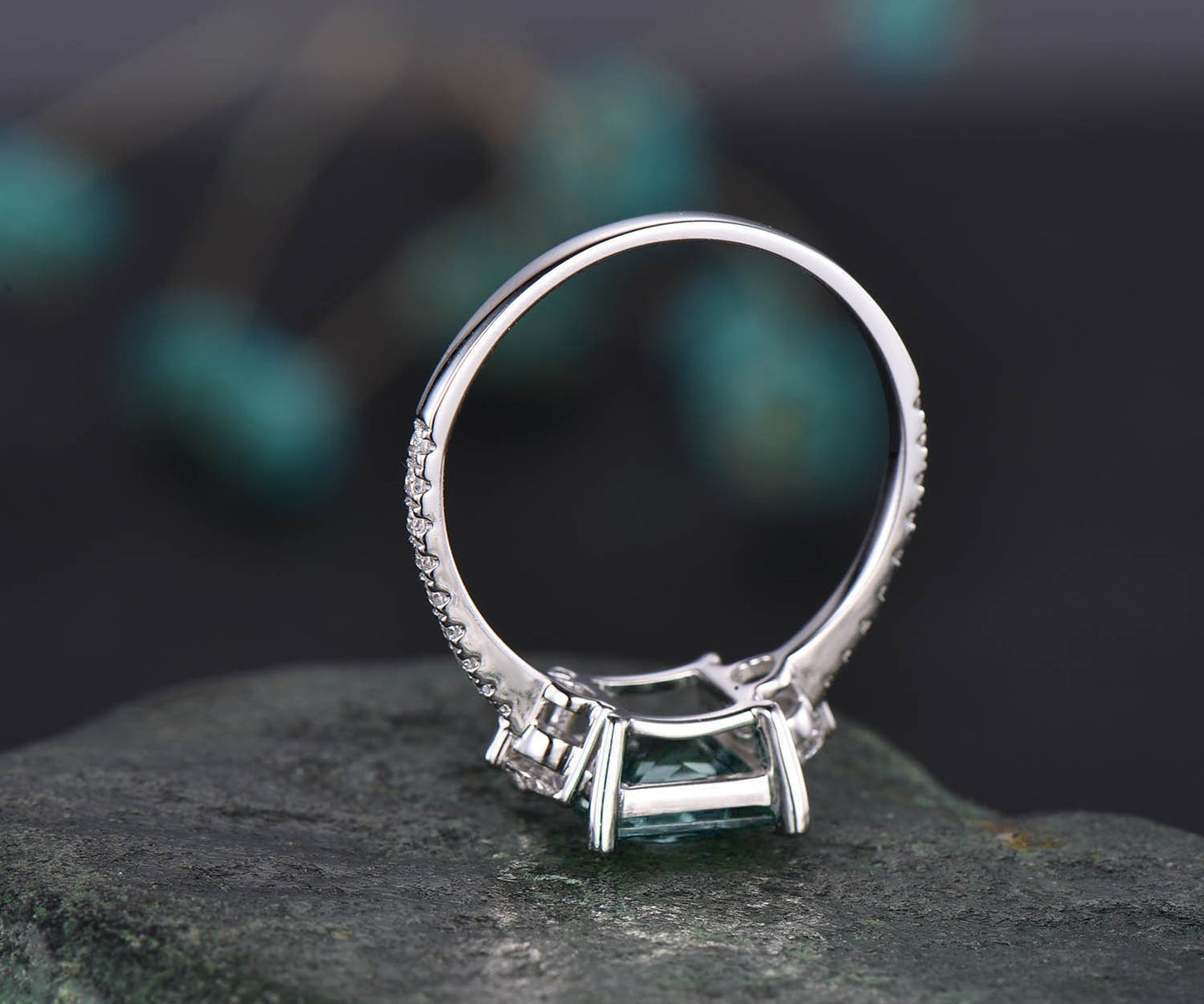 7mm princess cut Alexandrite engagement ring white gold moissanite ring for women dainty custom ring June birthstone ring promise ring her