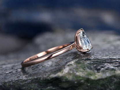 Natural moonstone ring gold vintage solitaire ring pear moonstone engagement ring 14k/18k rose gold June birthstone ring anniversary gift