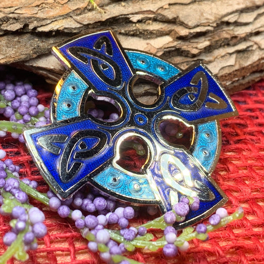 Enamel Celtic Cross Brooch
