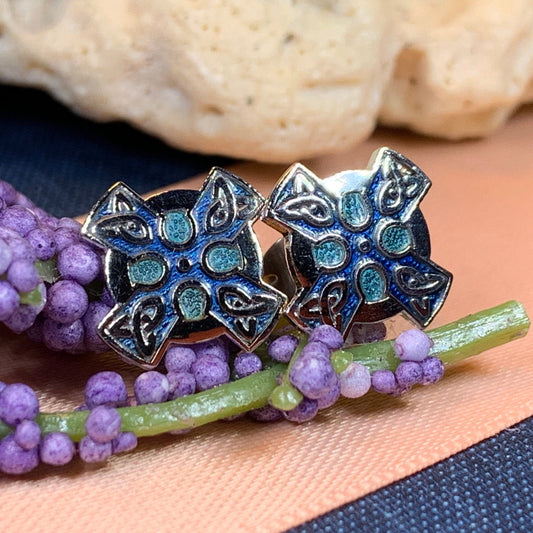 Enamel Celtic Cross Stud Earrings