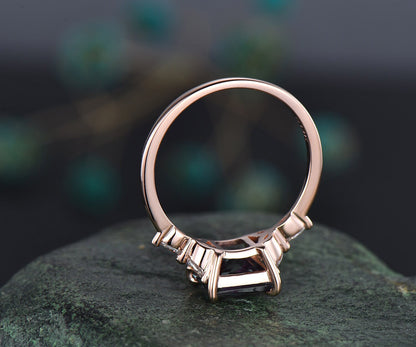 2ct Princess cut aquamarine aquamarine engagement ring rose gold unique cluster engagement ring art deco diamond promise wedding ring women