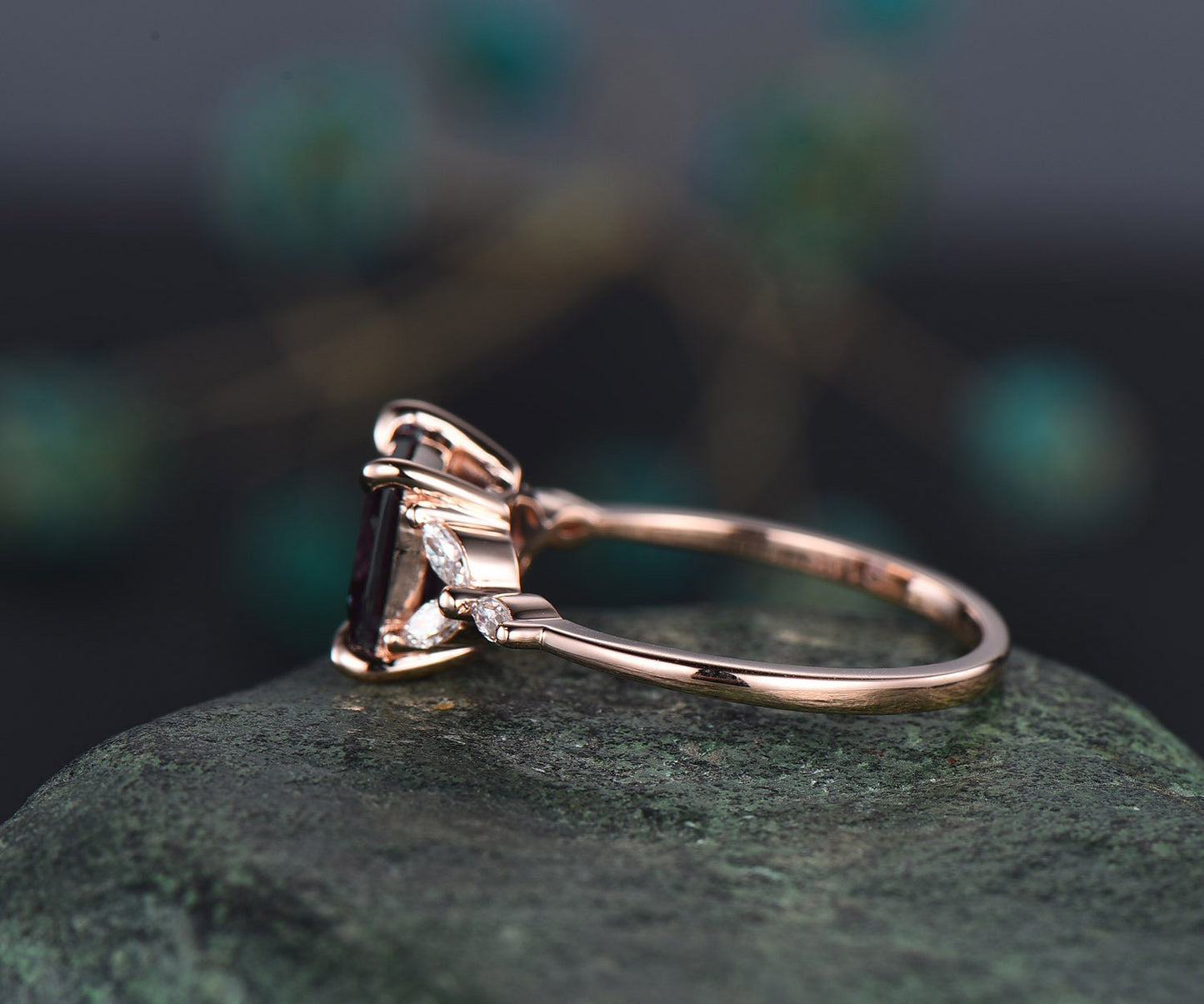 2ct Princess cut aquamarine aquamarine engagement ring rose gold unique cluster engagement ring art deco diamond promise wedding ring women