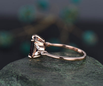 2ct Princess cut aquamarine aquamarine engagement ring rose gold unique cluster engagement ring art deco diamond promise wedding ring women